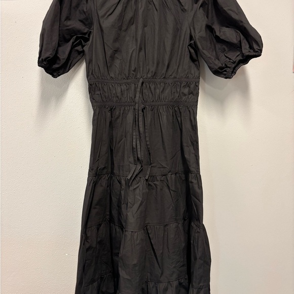 GREYLIN Gloria Poplin Tiered Dress BlackTie waist Midi Puff Sleeve Shirred Waist - Picture 8 of 8